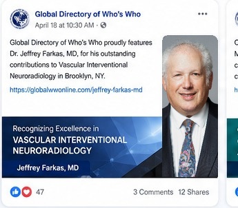 Global Directory of Who's Who social media campaign featuring Jeffrey Farkas, MD, in Brooklyn, New York